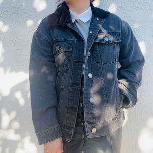 91 cotton on Black Rigid Denim Jacket with Fuzzy Collar, Size M